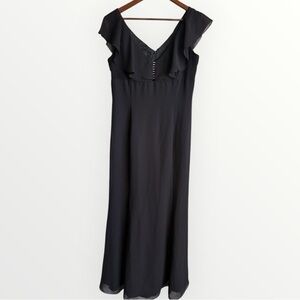 Vintage 90s Scott McClintock Black Chiffon Evening Dress Flutter Sleeves Size 14